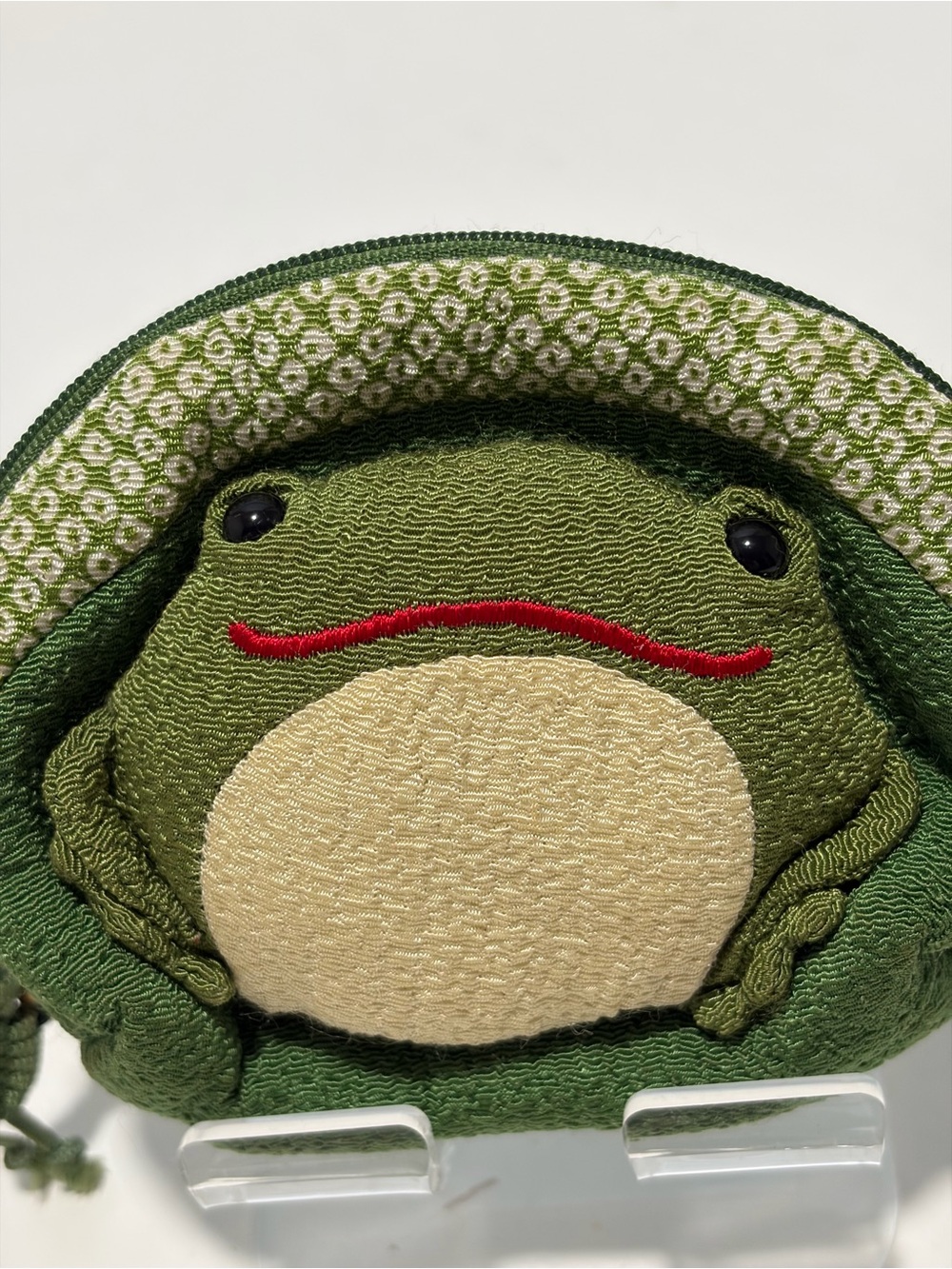 Japanese Plush Frog Coin Pouch - Green Crepe/Silk Material